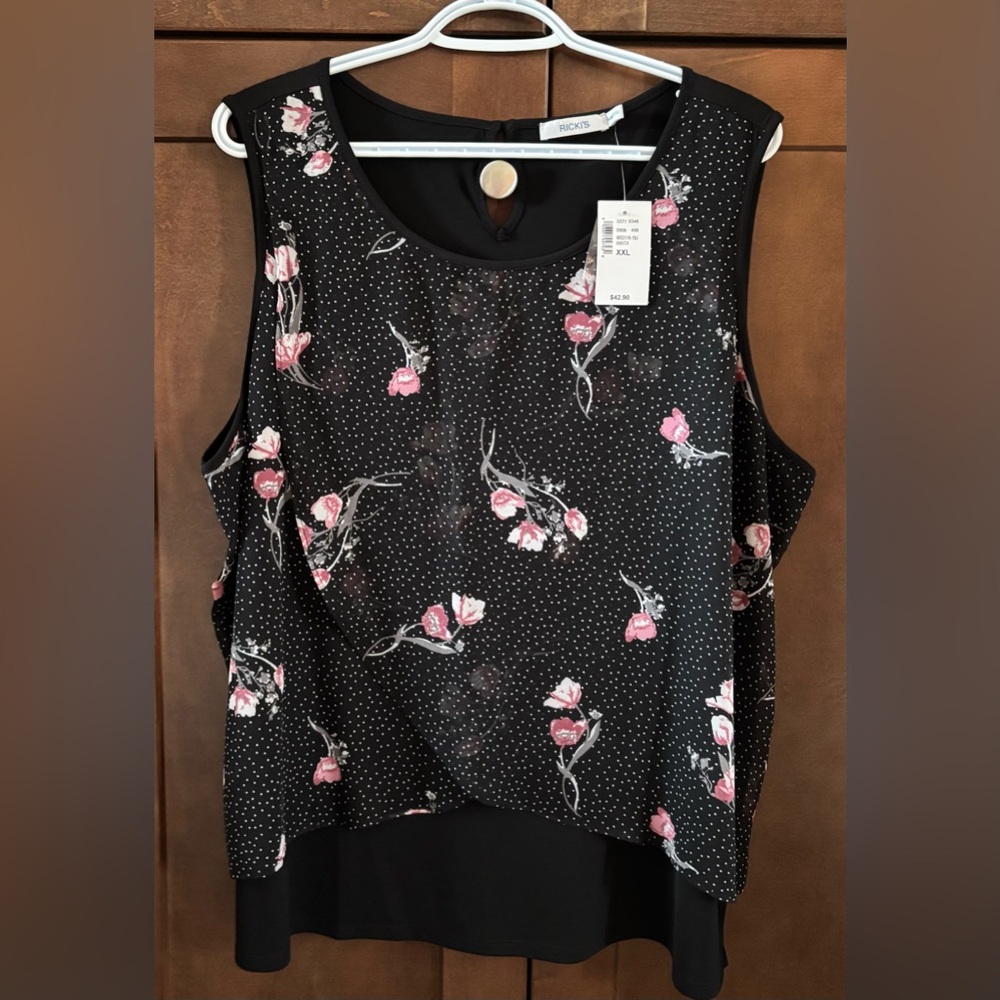 Black and Pink Floral Sleeveless Blouse